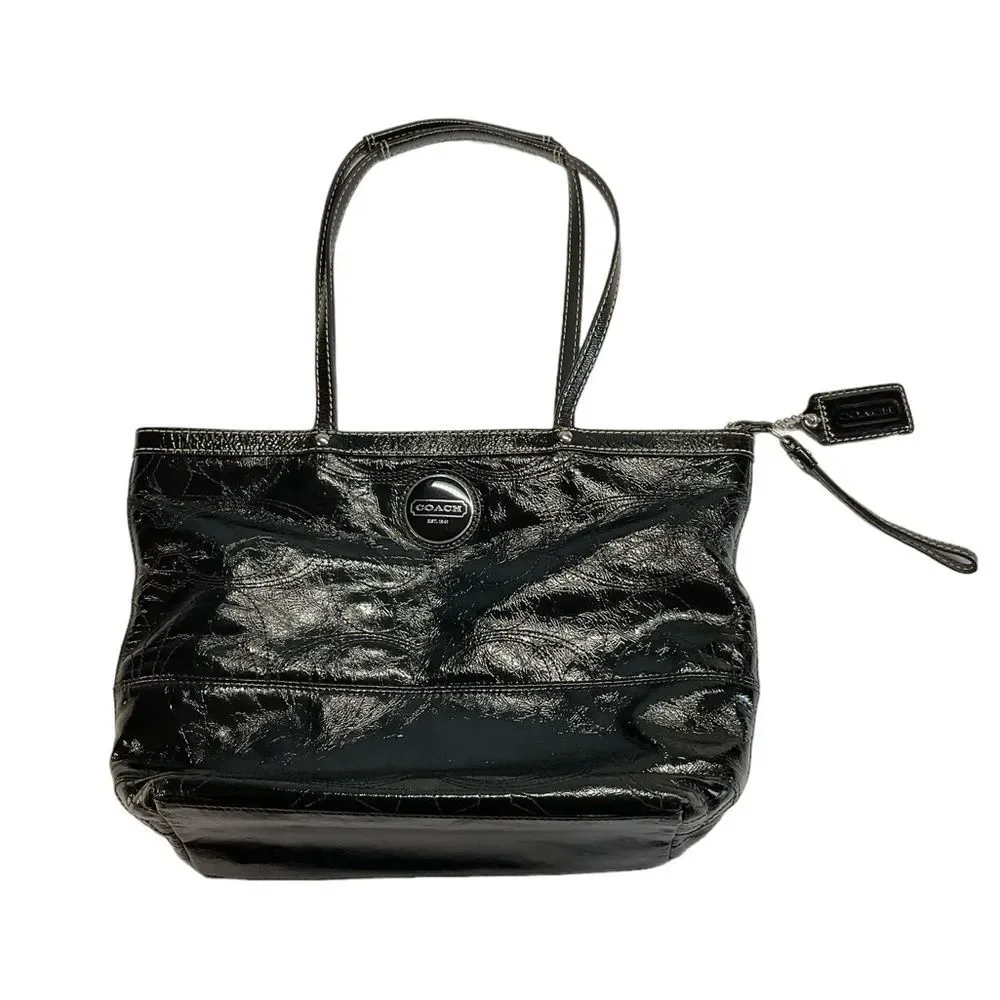 Coach Black Patent Leather Signature Satchel Purse Bag Style 15142